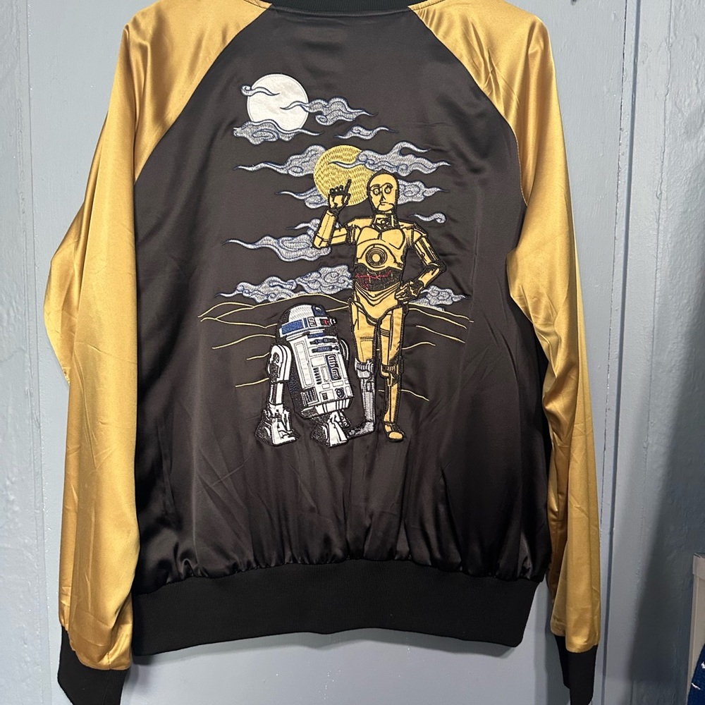 Her Universe Star Wars 40th Anniversary Black and Gold Varsity Jacket.  XL